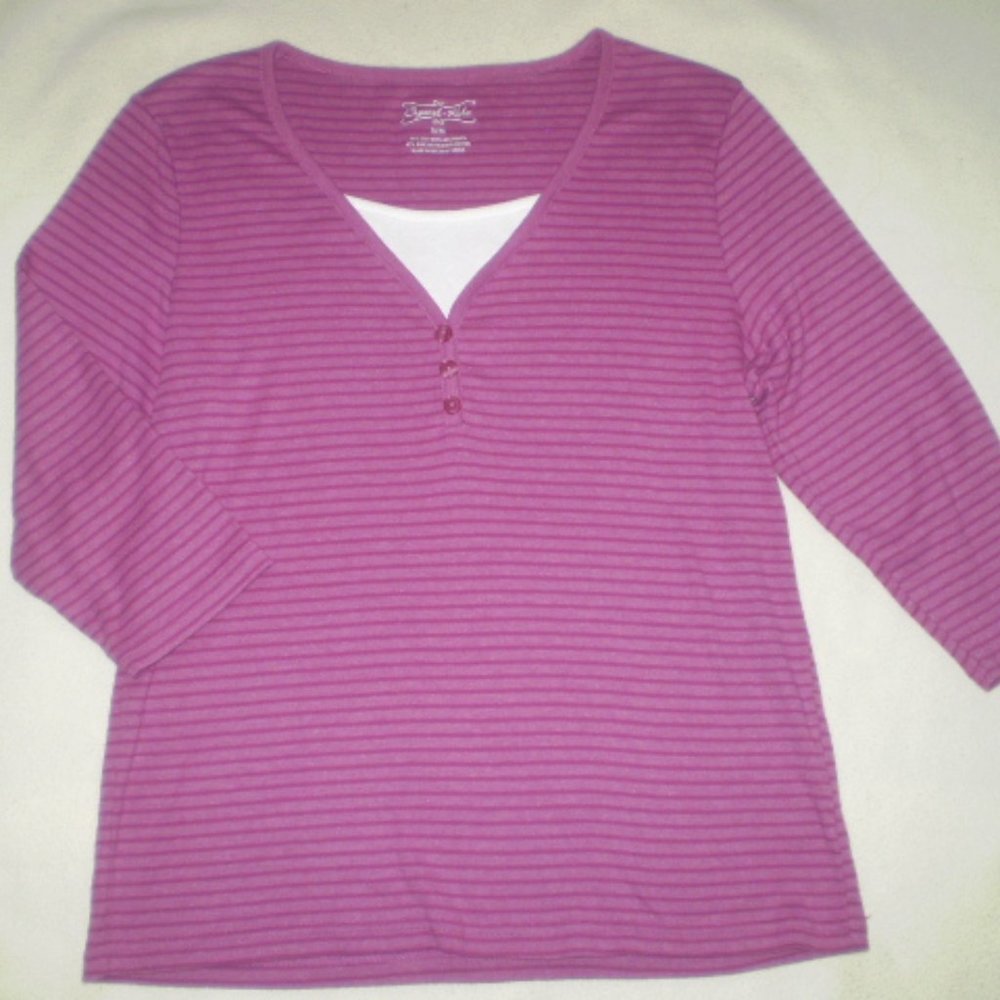 SIZE: MED.~2 TONE PINKS STRIPED KNIT TUNIC TOP~NEW